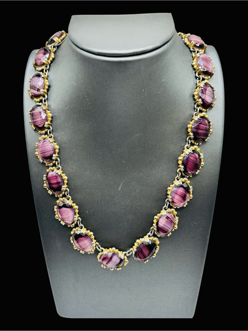 Vintage Purple Porphyr Glass Adjustable Necklace